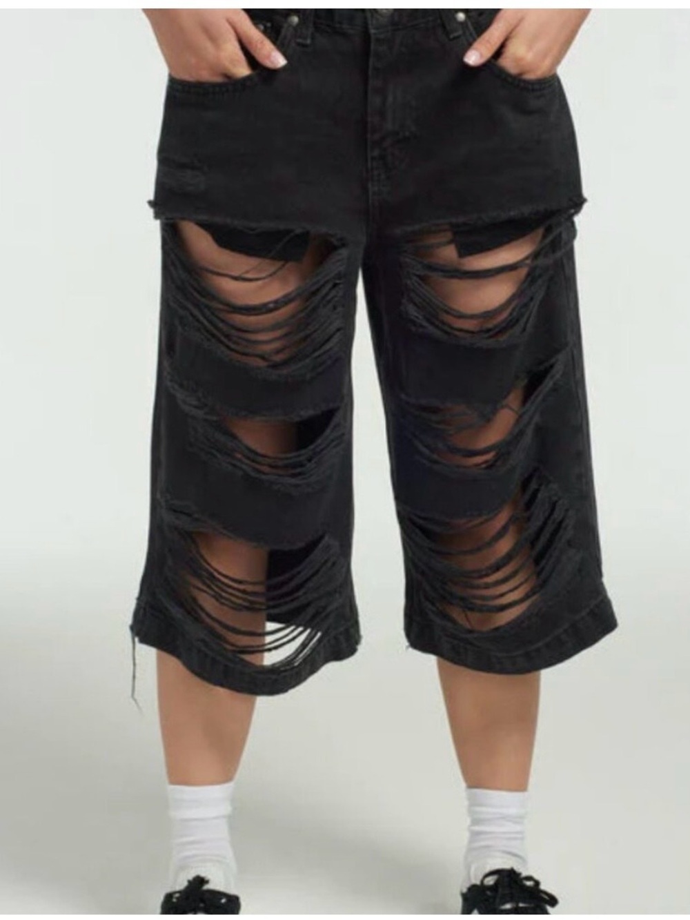 Ragged Jeans Distressed Black Cut-Out Denim Shorts
